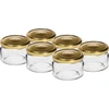 Borcan mic 200ml - cu capac auriu fi 82/6, 6buc. ['borcan mic', ' borcan de sticlă', ' borcan 200ml', ' capac twist-off', ' borcan pentru gemuri', ' recipient de depozitare', ' conserve de casă', ' borcan pentru hering', ' borcan pentru salată', ' borcan pentru desert']