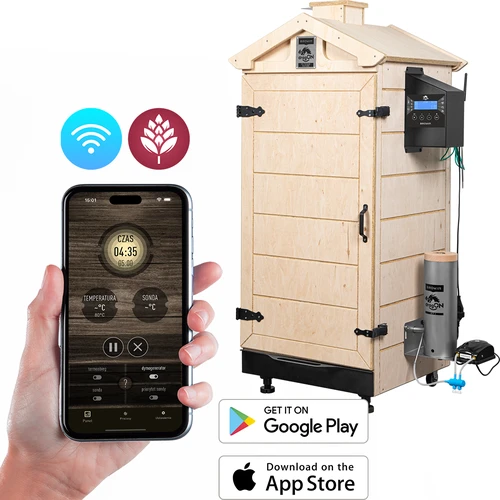 Afumătoare dragON PLYWOOD NATURE fără cadru, cu controler Wi‑Fi, 200 L