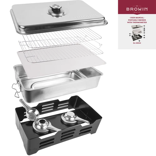 Afumătoare portabilă cu termometru și așchii de lemn fructifer - 5