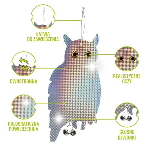 Agățătoare reflectorizantă pentru speriat păsările - bufniță cu clopoței - 4