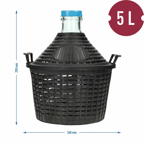 Balon de vin 5L în coș de plastic - 6