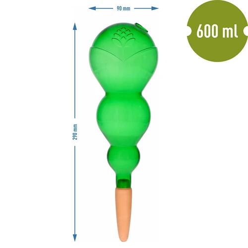 Bilă de udare triplă (cu trei compartimente), verde transparentă cu picior ceramic, 600ml - 5