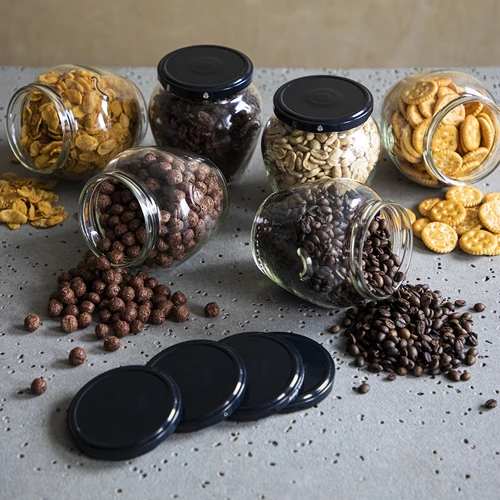 Borcan Amfora 580 ml (fi 82) cu capac negru 6 buc. - 6