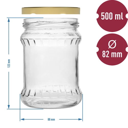 Borcan fisz ondulat 500ml - cu capac auriu fi 82/6, 6 buc. - 5