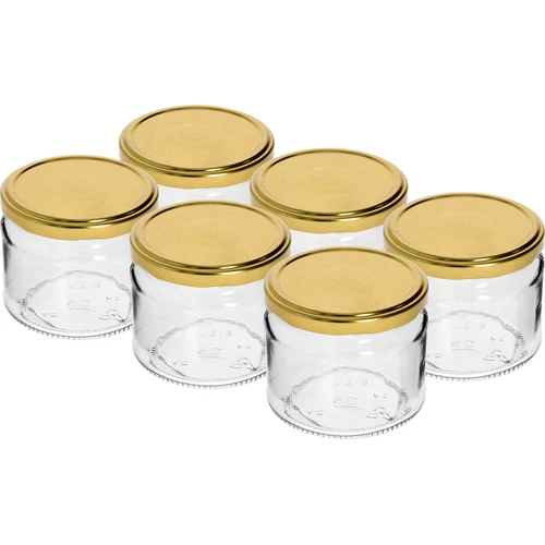 Borcan jos 330ml - cu capac auriu fi 82/6, 6buc.
