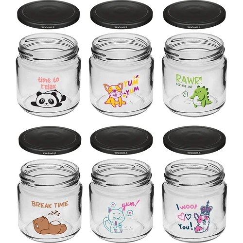 Borcan pentru copii twist off 212ml cu imprimeu și capac fi 66/4, 6 buc. - 2