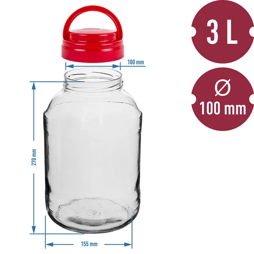 Borcan TO 3 L și capac fi 100 cu mâner - 6