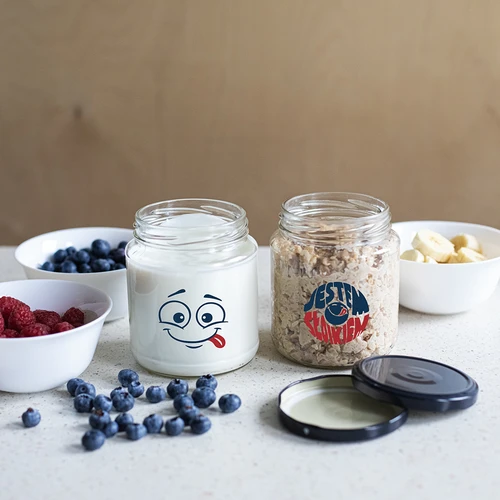 Borcan TO 580ml fi 82 cu imprimare colorată și capac negru, 3 buc. - 7