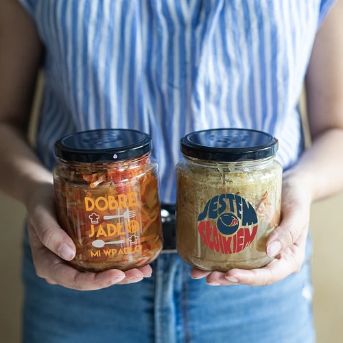 Borcan TO 580ml fi 82 cu imprimare colorată și capac negru, 3 buc. - 8