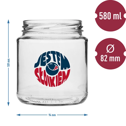 Borcan TO 580ml fi 82 cu imprimare colorată și capac negru, 3 buc. - 6