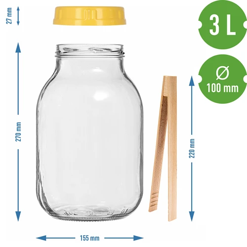 Borcan twist-off 3 L, clești și capac din plastic fi 100, cu mâner - 7