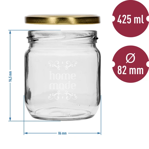 Borcan Twist-off 425ml cu imprimare „Home Made” și capac, 3 buc. - 6