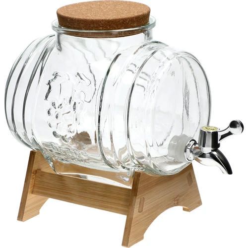 Butoi de sticlă 3 L, cu gura largă, dop, suport și robinet