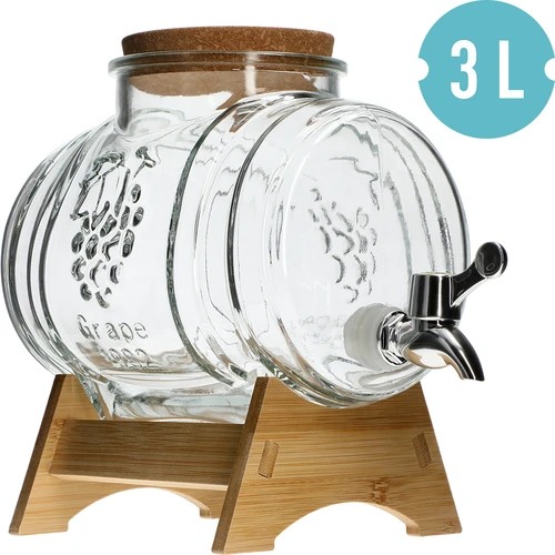 Butoi de sticlă 3 L, cu gura largă, dop, suport și robinet - 2
