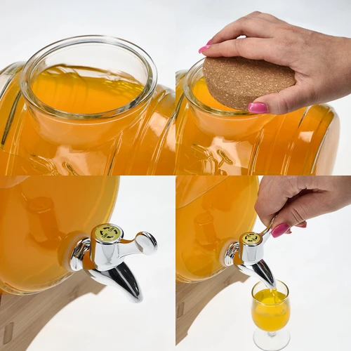 Butoi de sticlă 3 L, cu gura largă, dop, suport și robinet - 5