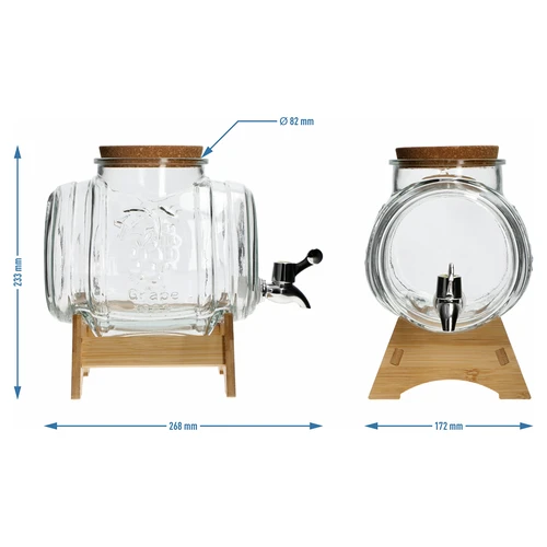 Butoi de sticlă 3 L, cu gura largă, dop, suport și robinet - 6