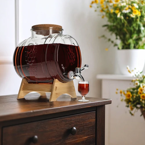Butoi de sticlă 5 L, cu gura largă, dop, suport și robinet - 6