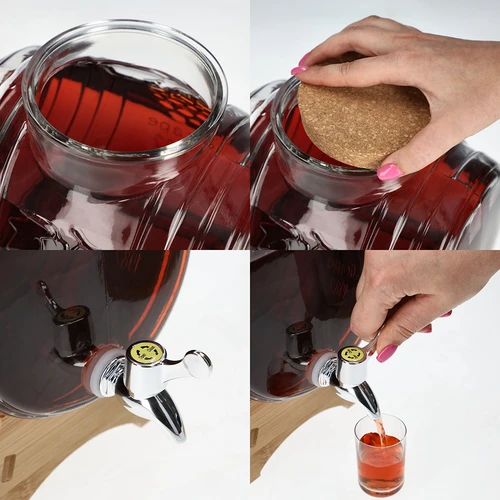 Butoi de sticlă 5 L, cu gura largă, dop, suport și robinet - 5
