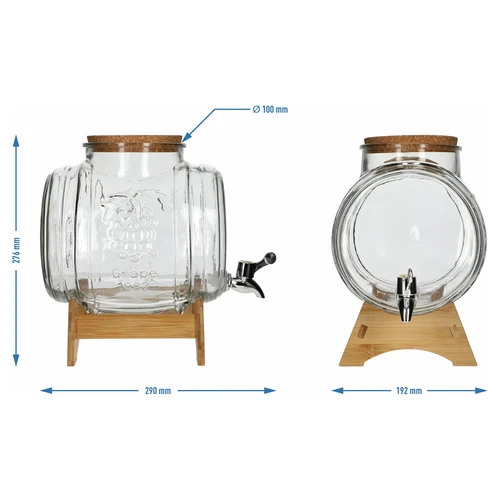 Butoi de sticlă 5 L, cu gura largă, dop, suport și robinet - 7
