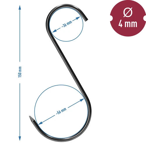 Cârlige pentru afumare - S, ascuțite, 4 mm x 150 mm, 5 buc. - 6