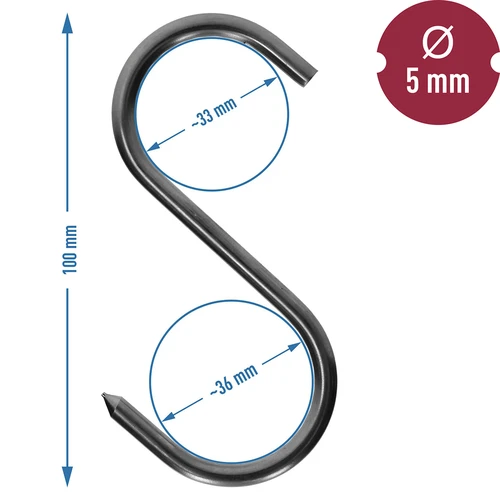 Cârlige pentru afumare - S, ascuțite, 5mm x 100mm - 5