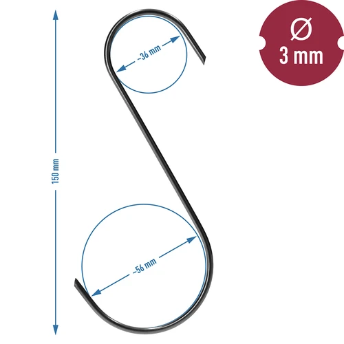 Cârlige pentru afumare - S, tăiate la 45°, 3 mm x 150 mm, 5 buc. - 6