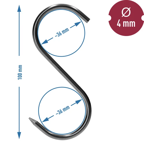 Cârlige pentru afumat - tip S, ascuțite, 4 mm x 100 mm, 5 buc. - 6