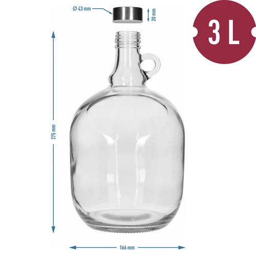 Damigeană 3 L, cu capac metalic fi 43 mm și mâner - 5