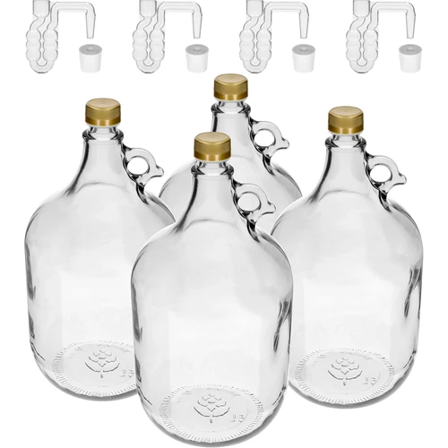 Damigeană Dama 5 L cu capac cu filet, dop și tub de fermentare – set 4 buc.