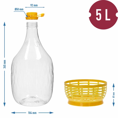 Damigeană Dama 5 L PET, cu capac cu filet, mâner și coșuleț - 6