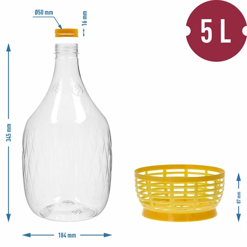 Damigeană Dama 5 L PET, cu capac filetat și coșuleț - 6