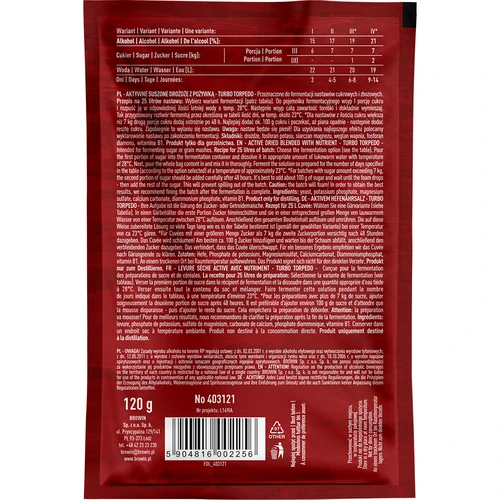 Drojdie de distilerie Turbo Torpedo 72h 21% - 120 g - 2