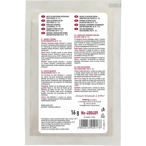 Drojdie enologică cu nutrient – pentru vinuri din flori, 10–15 L - 2