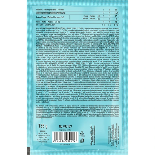 Drojdie Turbo X-Pure 21,3% 48h, 25 L - 2