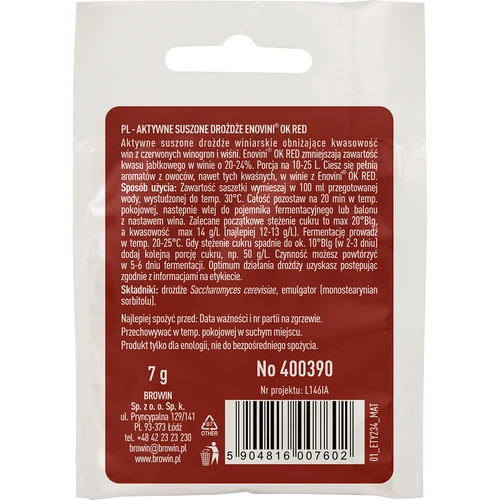 Enovini® OK RED - drojdie pentru vin care reduce aciditatea 7 g - 2
