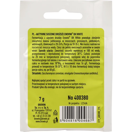 Enovini® OK WHITE - drojdie pentru vin care reduce aciditatea 7 g - 2
