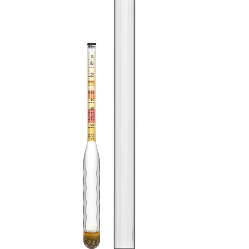 Hidrometru rezistent la spargere cu eprubetă, interval de măsurare 10-50°Blg