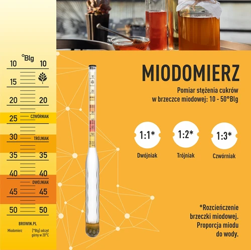 Hidrometru rezistent la spargere cu eprubetă, interval de măsurare 10-50°Blg - 5