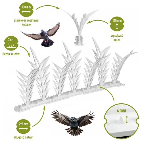 Șine cu țepi de alungare a păsărilor, decorative, albe - din material plastic, set de 6 - 3