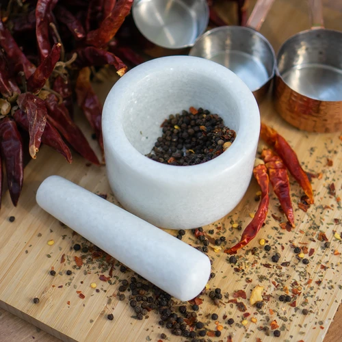 Mojar de bucătărie din marmură, alb, fi 10 cm - 11