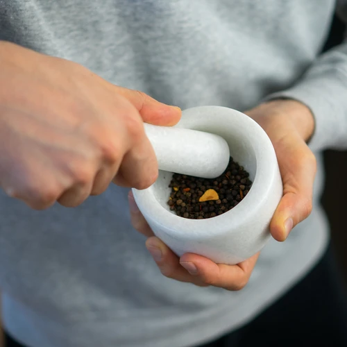 Mojar de bucătărie din marmură, alb, fi 10 cm - 13