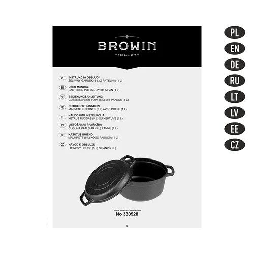 Oală din fontă cu tigaie, 5 L + 1 L - 12