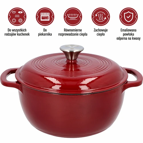 Oală din fontă emailată - bordo, 4 L - 5