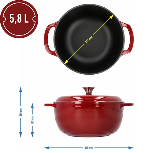 Oală din fontă emailată - bordo, 5,8L - 4