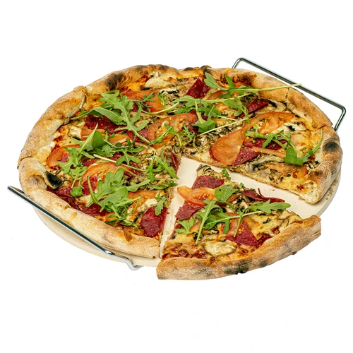 Piatra pentru pizza cu mâner și cuțit, din cordierit, rotundă 33 cm - 5
