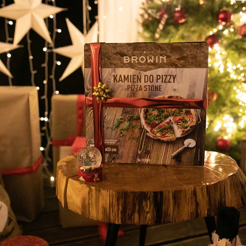 Piatra pentru pizza cu mâner și cuțit, din cordierit, rotundă 33 cm - 19