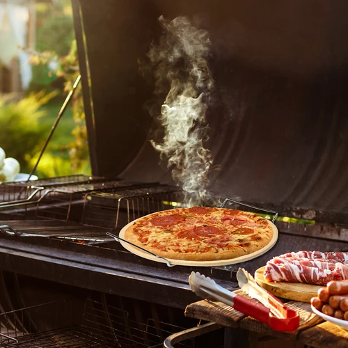 Piatra pentru pizza cu mâner și cuțit, din cordierit, rotundă 33 cm - 18