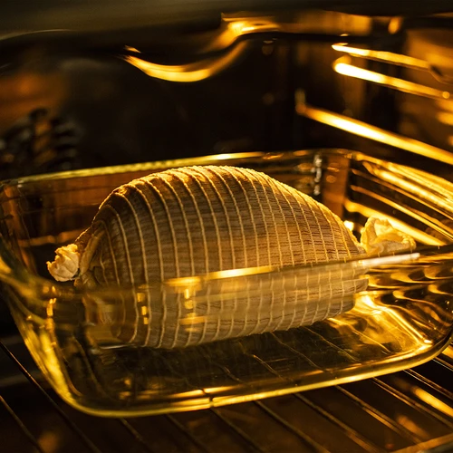 Plasă pentru mezeluri albă cu dimensiuni de 12,5 cm x 5 m, cu rezistență termică până la 220°C - 6