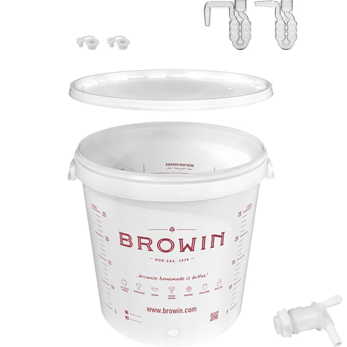 Recipient de fermentare 30 L cu capac - set extins: 2 tuburi, 2 dopuri, robinet, EN