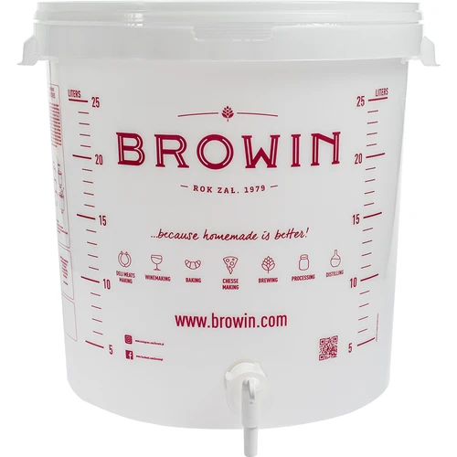 Recipient de fermentare 30L, de culoare albă cu imprimeu, robinet și 2 tuburi - j.EN - 7